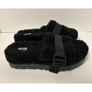 UGG Fluffita Slide Womens Size 9 Shearling Fuzzy Sandals Cozy Black